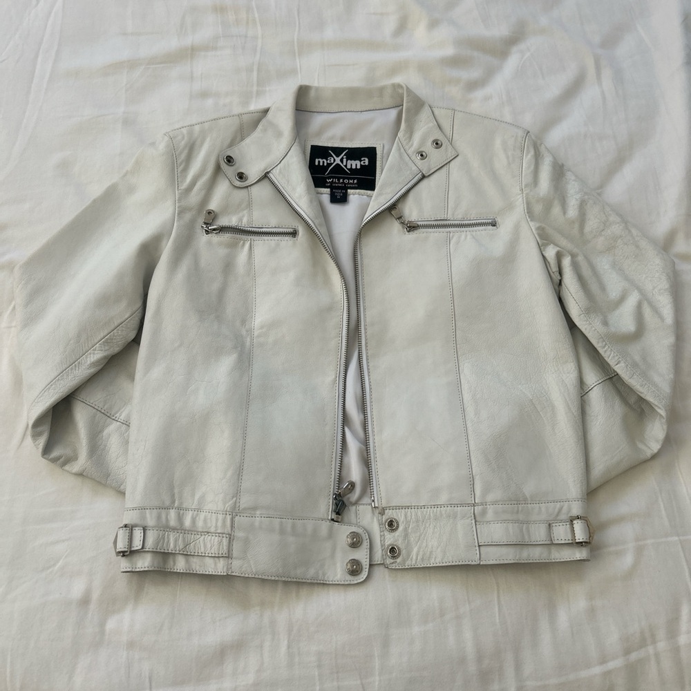 Maxima Women's Cream Leather Jacket